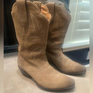 Tecovas Tan Suede Western Heeled Boots
